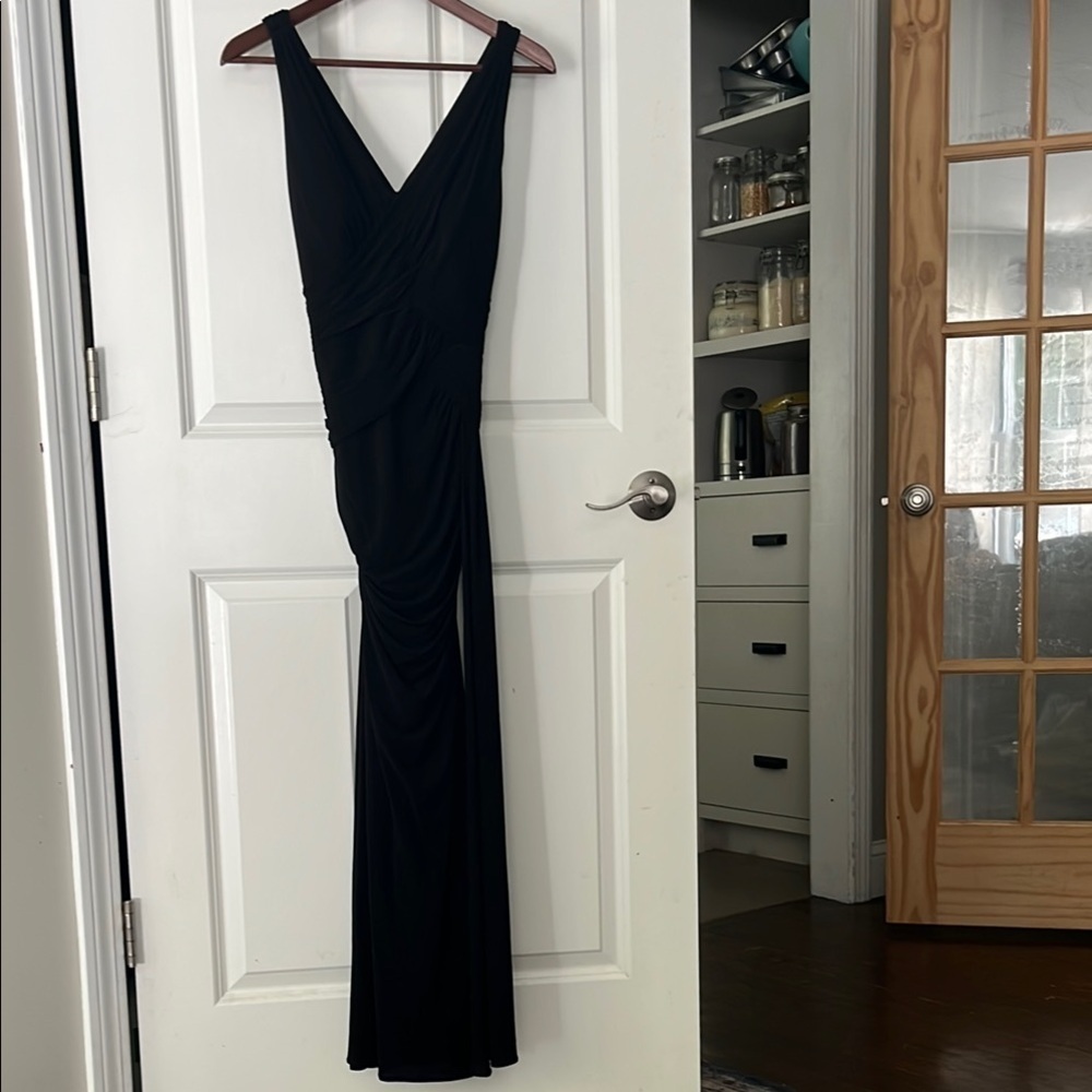 Vintage Black Ruched Maxi gown sz 4 Laundry by Design, stretch, bodycon,